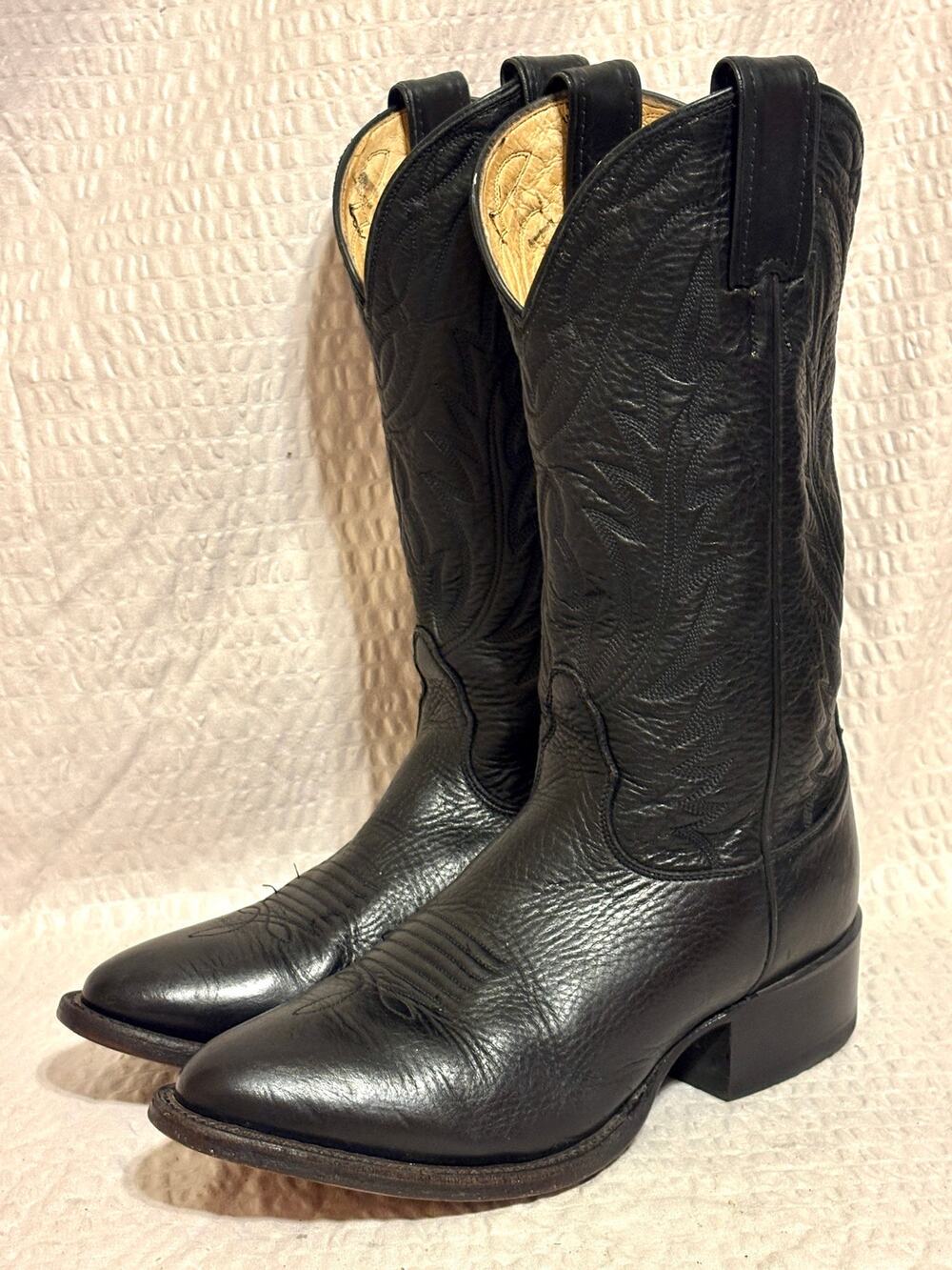VTG Nocona USA Black Leather Cowboy Boots Men 6E Also fit Women 7.5 MD2400 EUC
